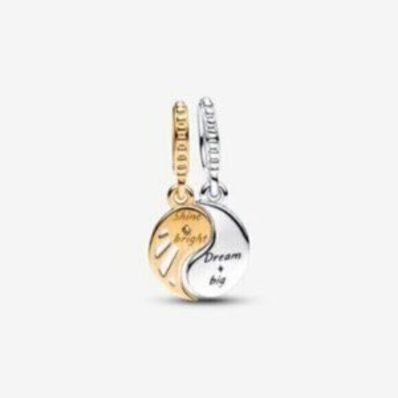 Pandora Two-tone Splittable Sun & Moon Dangle Charm - Picture 2 of 4